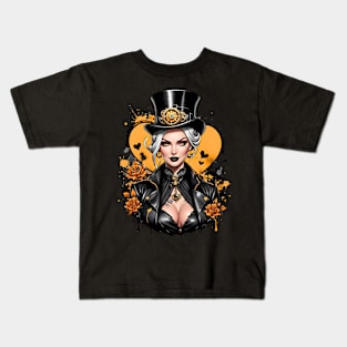 Steampunk Top hat bohemian girl floral retro design Kids T-Shirt